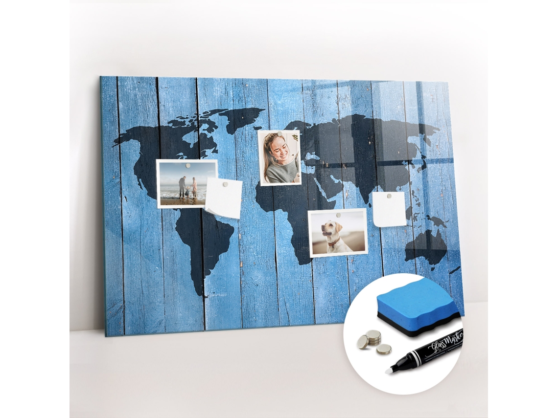 Quadro Magnético Decorativo Mapa-múndi Em Tábuas Para A Cozinha Espelharte (90x60 Cm)