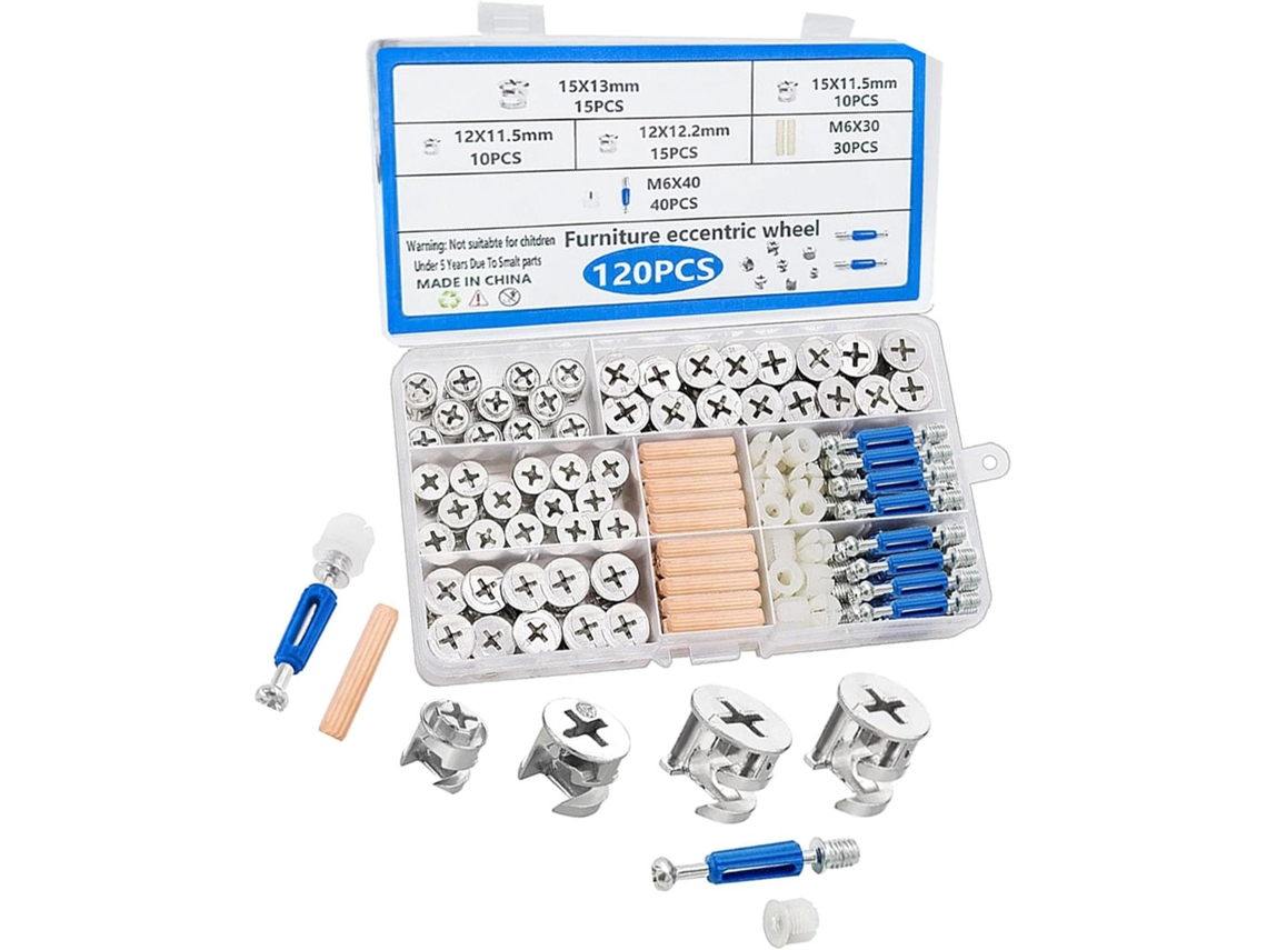 Conjunto De Conectores Excêntricos Para Fixação Rodízios E Cames Móveis, Incluindo Parafusos E Porcas Para Reparo De