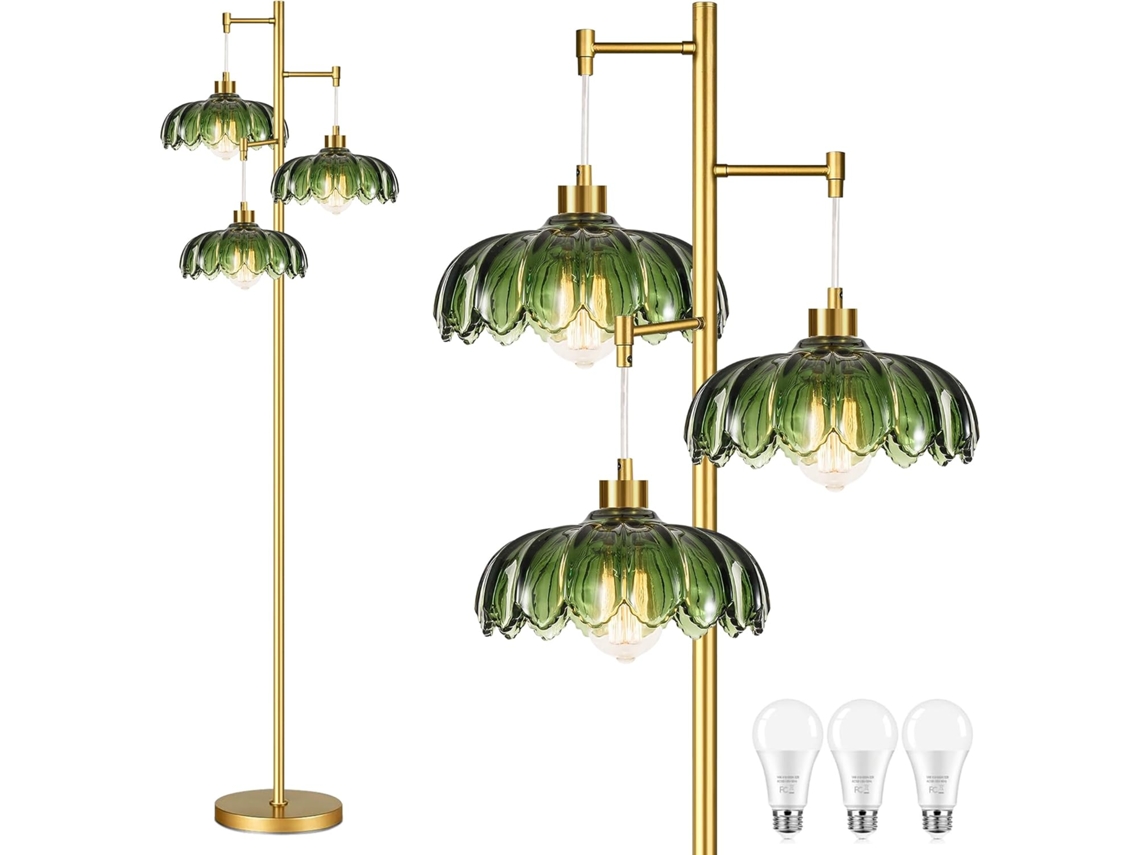 Luminária De Chão Dourada Ahdwdw Para Sala Estar, Quarto, Luminárias De Chão Modernas Com Cúpulas Vidro Verde Exclusivas