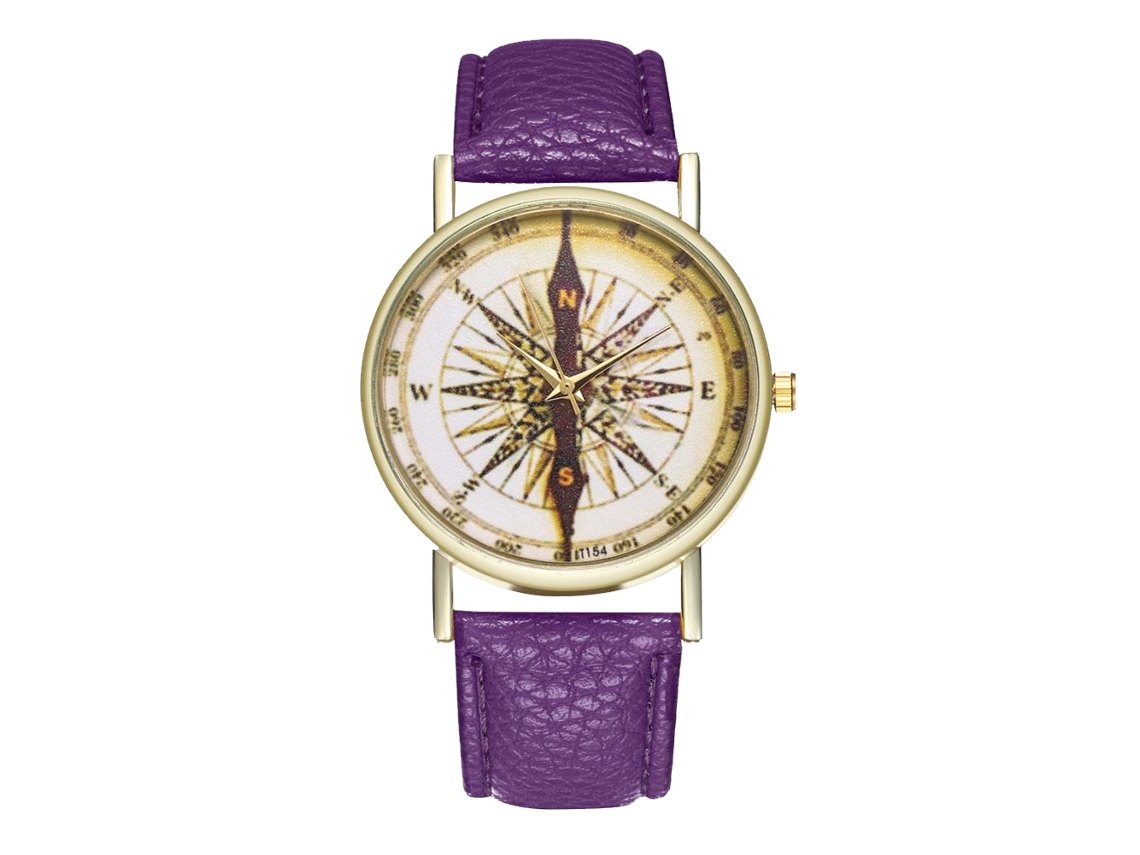 Relógio de Pulso Feminino de Couro Fashion Leisure Quartz Roxo