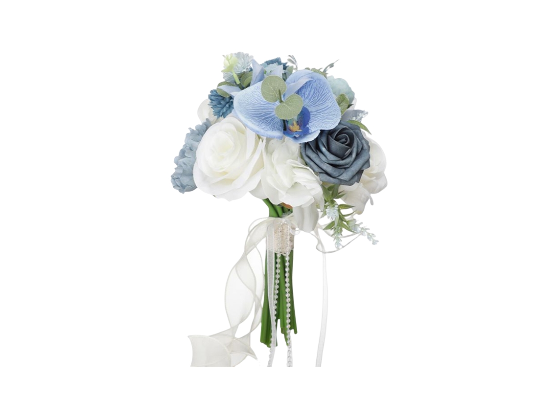 Laxiscreed Bouquet De Noiva Com Rosas Azuis E Brancas, 32x22cm, Tecido Elegante E Romântico