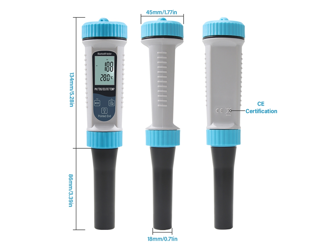 Testador Digital de Qualidade da Água Tuya BT 5 em 1 pH TDS EC Temperatura CF Alta Precisão YURU
