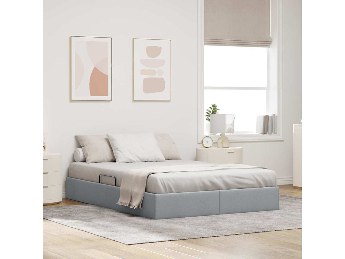 Vidaxl Cama Com Armazenamento Cinzento-claro 135 X 190 Cm Tecido