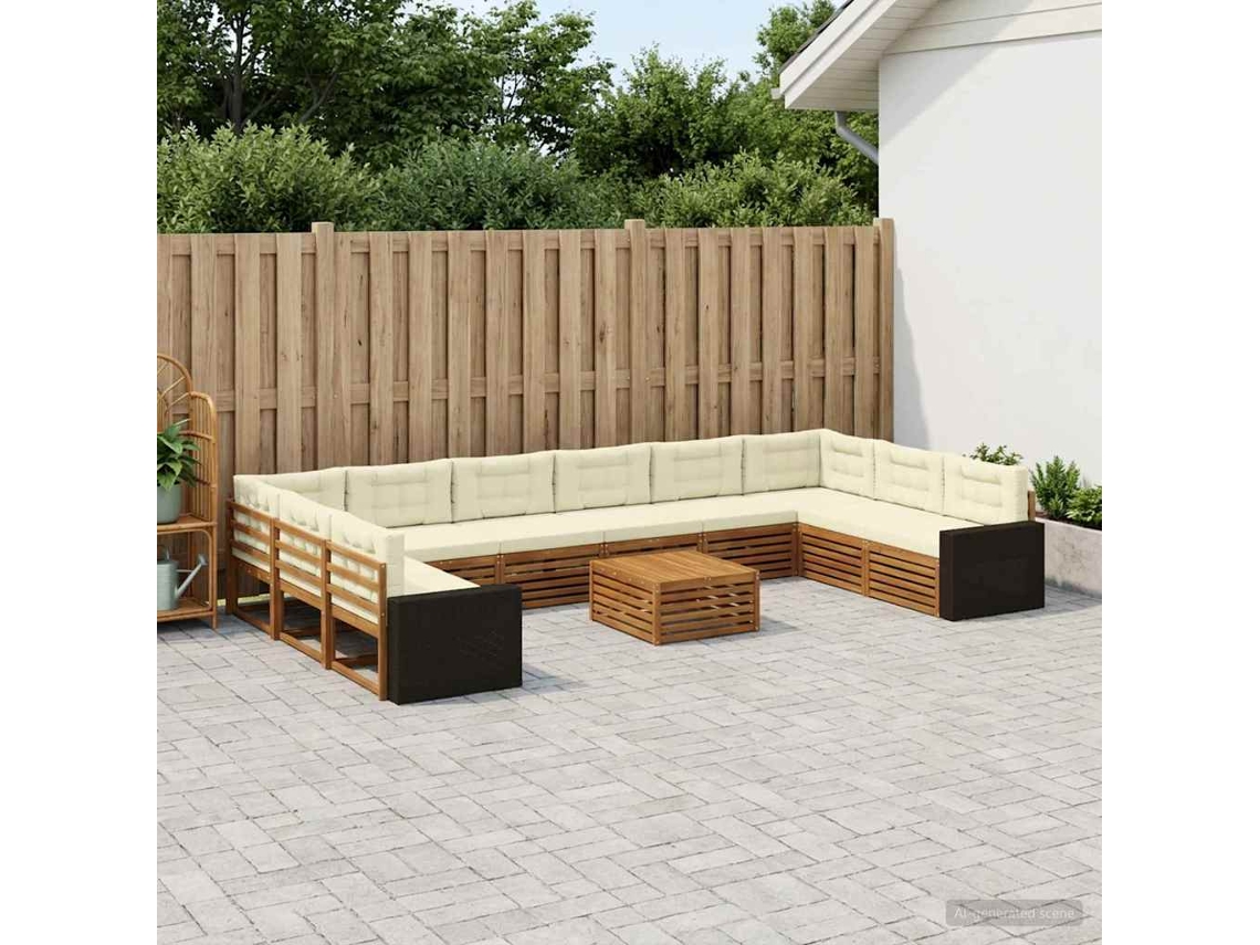 Vidaxl Conjuntos De Sofás Com Almofada 11 Pcs Madeira Sólida De Acácia