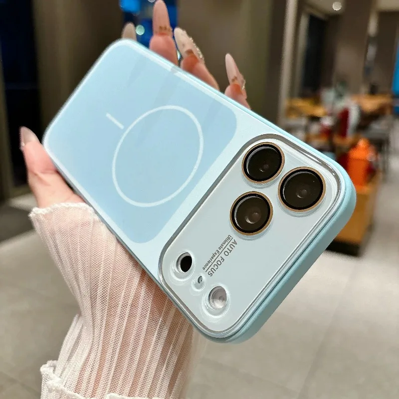 Capa Protetora De Silicone Dedicada Ao Carregamento Sem Fio Para Iphone 16 Pro Max (azul), Em Formato De Bloco De Acrílico.