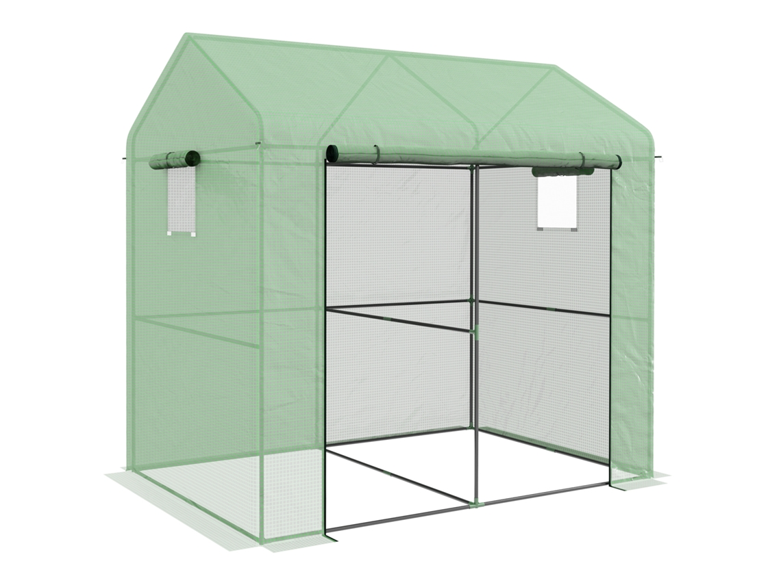 Estufa de Jardim BTFORUS 2,8m² com porta enrolável, 2 janelas, 200x140x200cm, verde