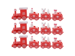3 conjuntos pequenos enfeites de Natal de trem vermelho mini decor props plásticos | S/MARCA