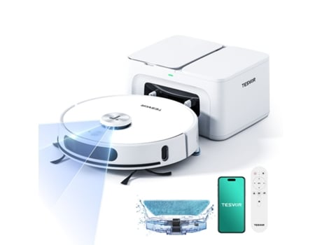 Aspirador Robô Tesvor S8 Max 8000pa Auto Esvaziamento 180min Duração Navegação Lidar Limpeza 3em1 Controle Por App/telecomando Mapeamento 360º