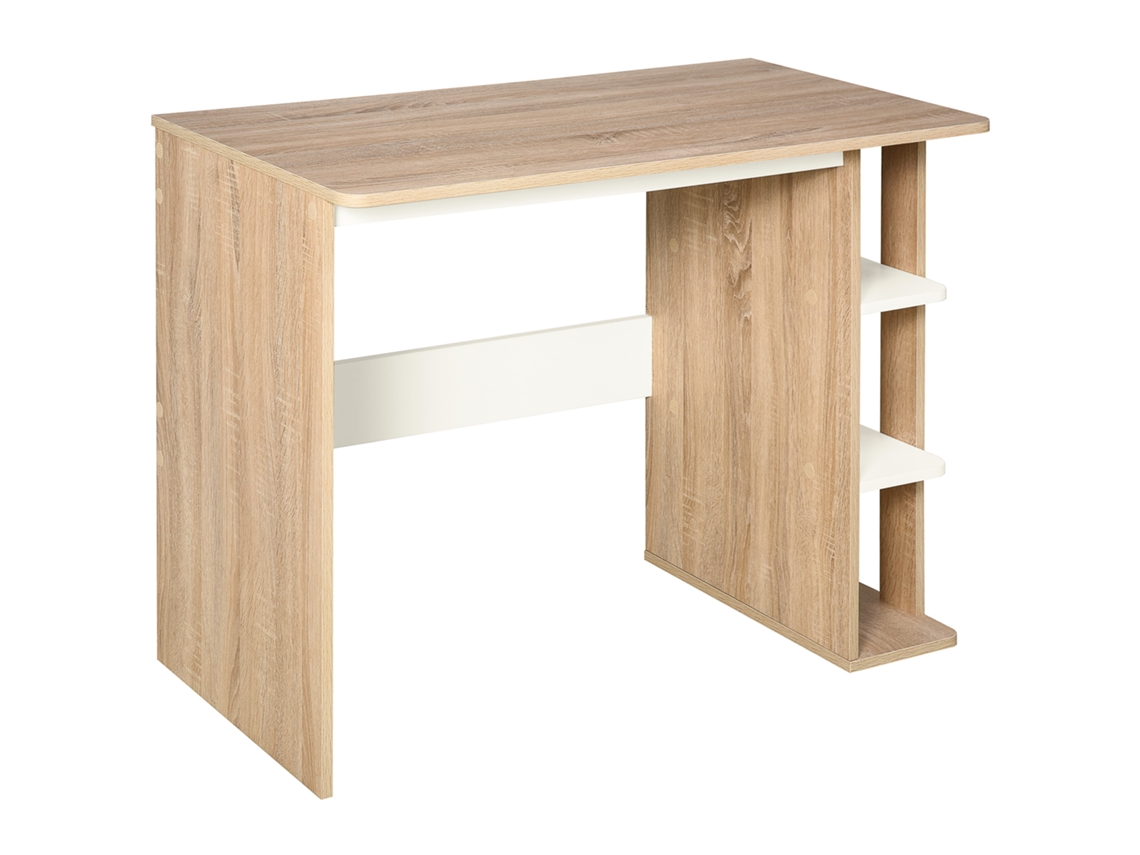 Secretária 2 em 1 com Prateleira 3 Níveis 100x55x74 Cm Madeira (amplo Armazenamento, Superfície Grande)