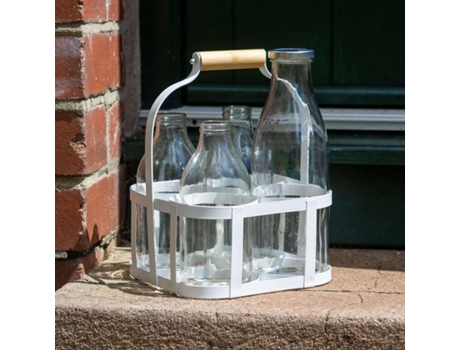 Porta Garrafas White 4 Leite Portland Aço Branco Garden Trading