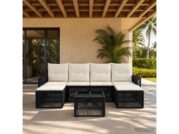 Vidaxl Conjunto De Sofá De Jardim 7 Unid. Preto E Branco Creme Vime Pe