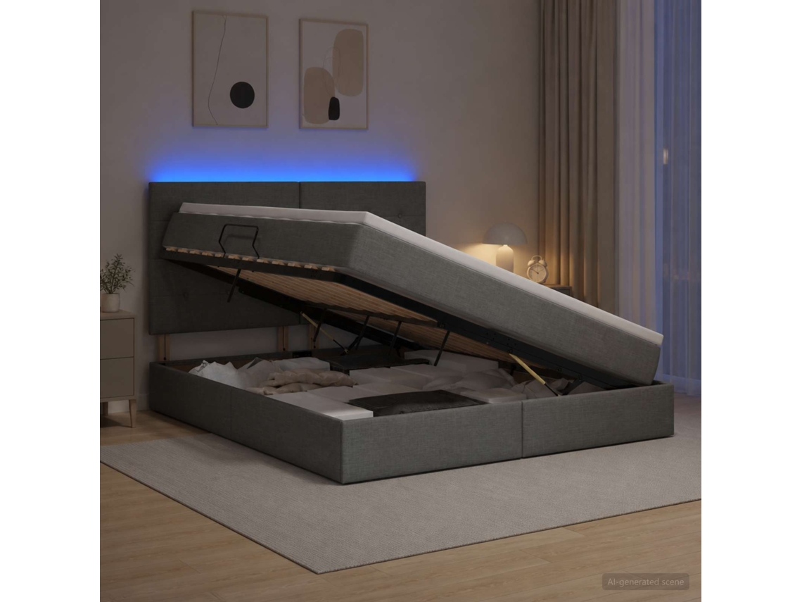 Vidaxl Cama De Armazenamento Led Com Colchão Cinzento-escuro