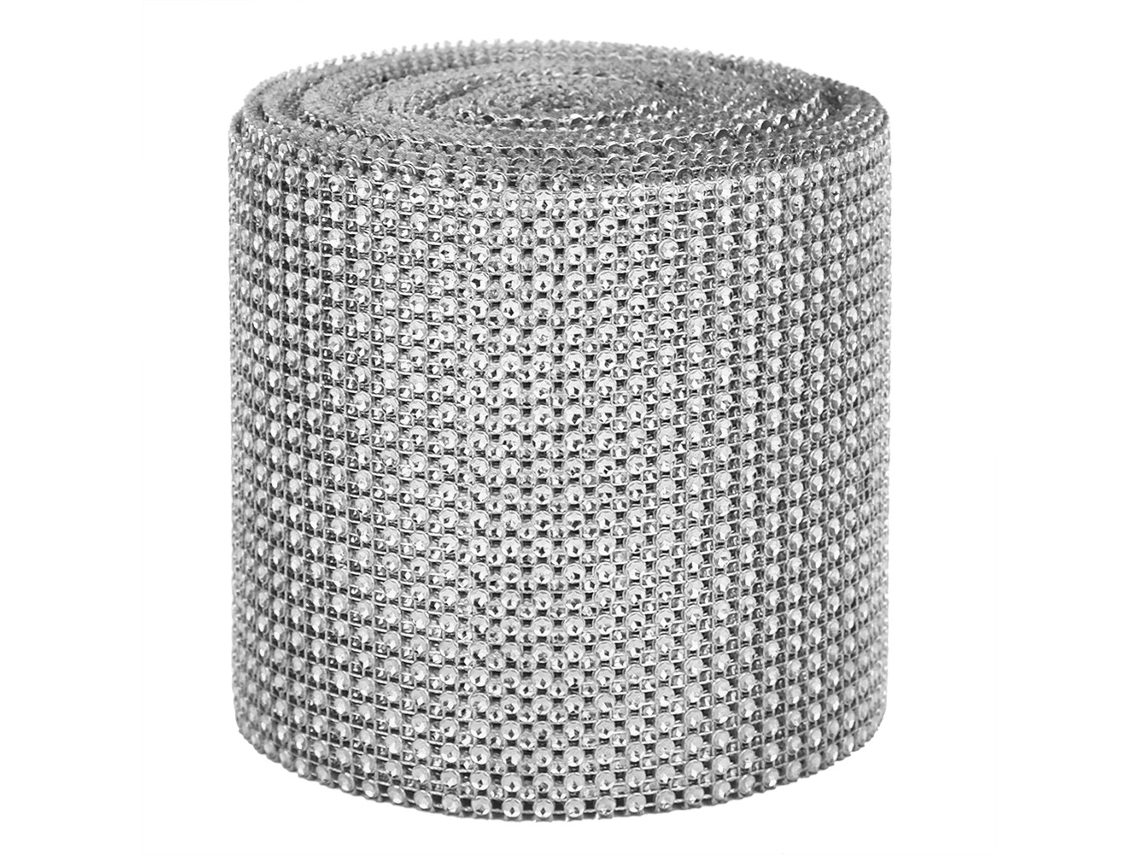 Fita de strass plástico com 24 fileiras, 9m, eletroplacada para decoração de casamento e roupas | S/MARCA