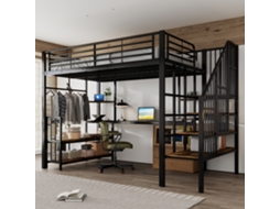 Cama Mezzanino 120x200cm, Pretoescuro, Ferromdf, Escada Corrimãousbcabiçã Ge