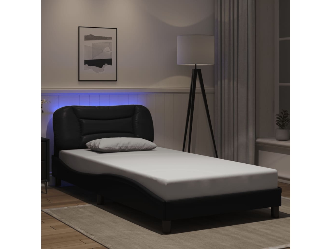 Vidaxl Estrutura De Cama Com Led Sem Colchão Hvar 100x200cm Preto