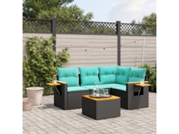 Vidaxl 5 Pcs Conjunto de Sofás P/ Jardim C/ Almofadões Vime Pe Preto