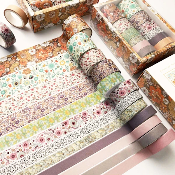 Fita Adesiva, 12 Rolos, Decorativa Floral Japonesa, Ideal Artesanato, Arte, Scrapbooking, Diário Criativo E Planners, Na Cor Laranja