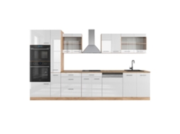 Kitchenette R-Line, 350cm com armário alto, Carvalho PT, Branco brilhante/Carvalho dourado, Carvalho dourado, VICCO