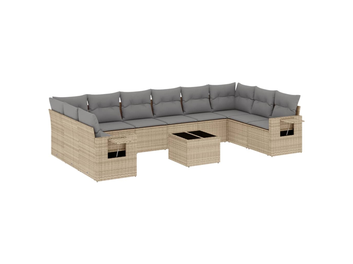Conjunto de 11 Sofás de Jardim com Almofadões Vime Pe Bege MAISON EXCLUSIVE