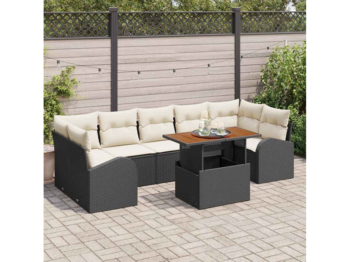 Vidaxl Conjunto De Sofá De Jardim Com Almofada 8 Pcs Preto E Creme