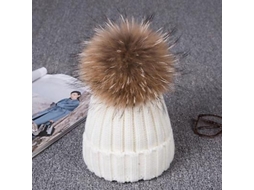 Chapéu de inverno feminino texturizado com pompom de pele sintética, modelo 2026, modelo Skull, branco.