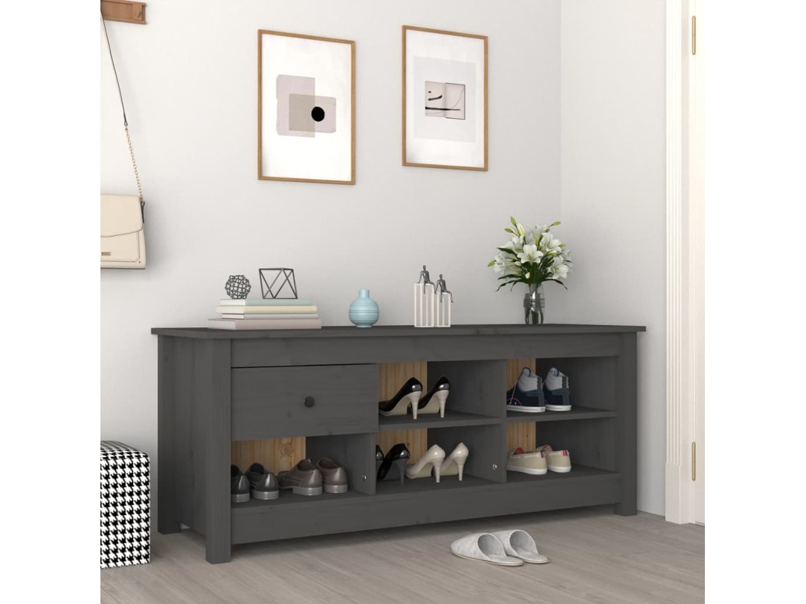 Vidaxl Sapateira 110x38x45,5 Cm Pinho Maciço Cinzento