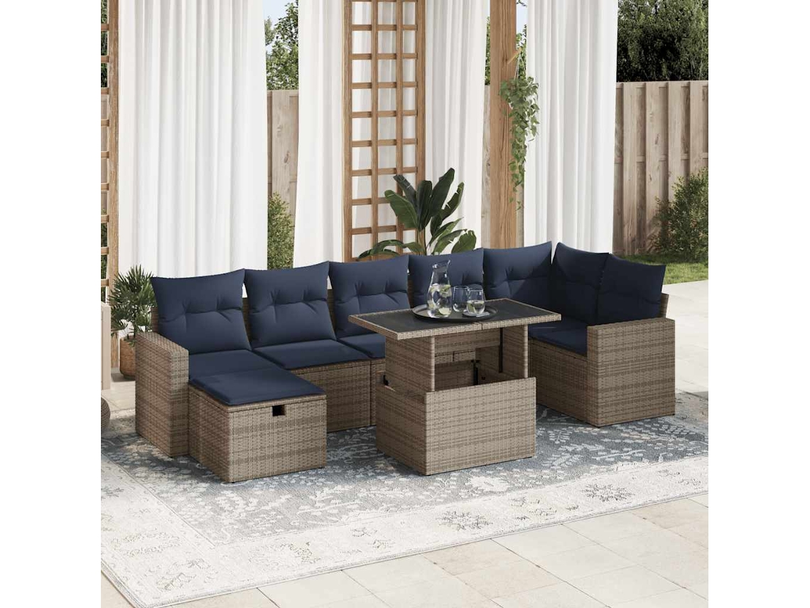 Vidaxl 8 Pcs Conj. Sofás Jardim C/ Almofadões Vime Pe/acácia Cinzento