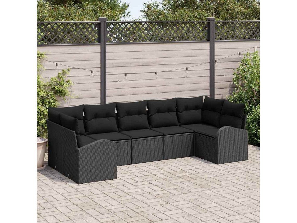 Vidaxl Conjunto De Sofá De Jardim 7 Unid. Preto Vime Pe