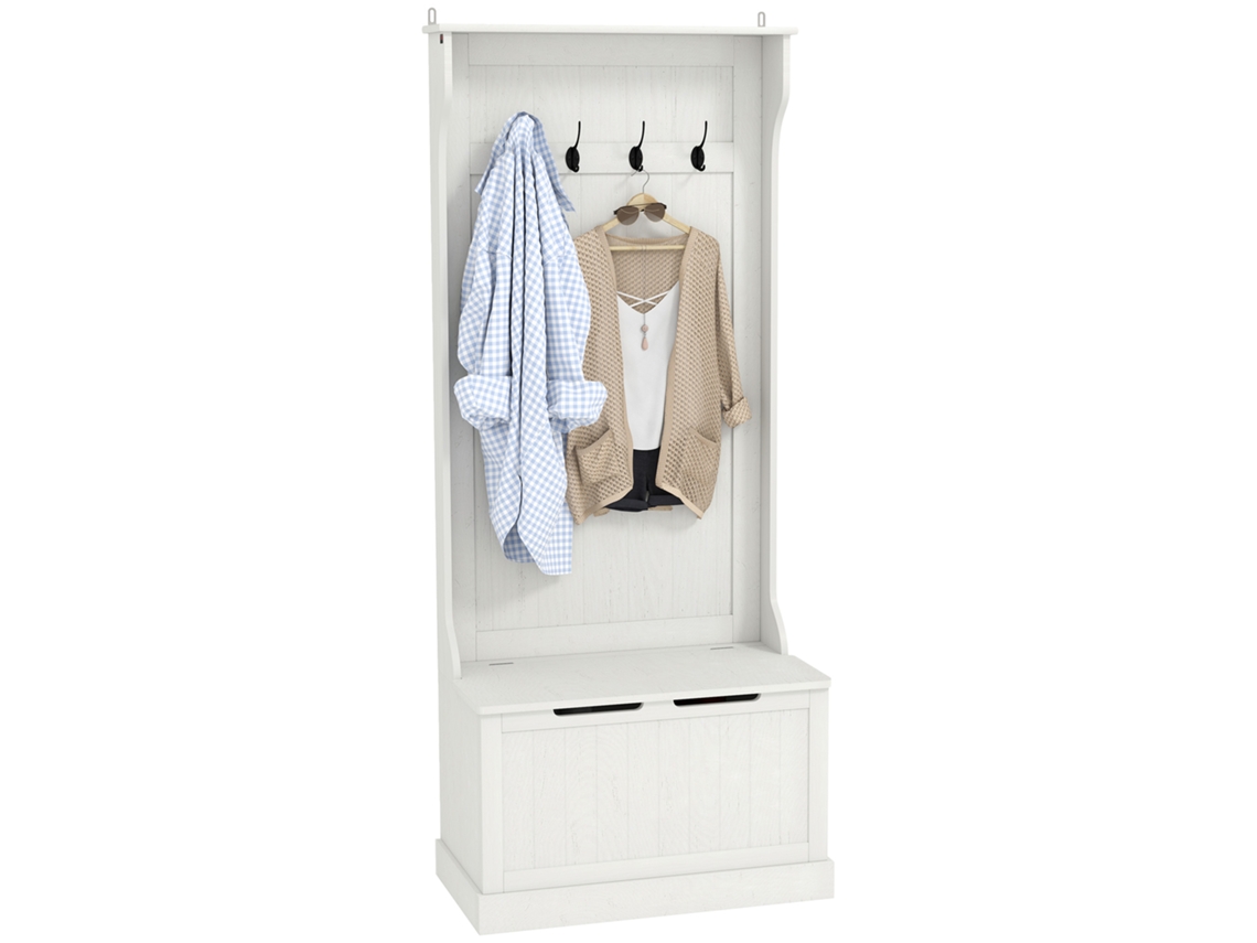 Móvel de Entrada com cabide, banco e arrumação, branco, 71.5x39.5x170cm, S/MARCA