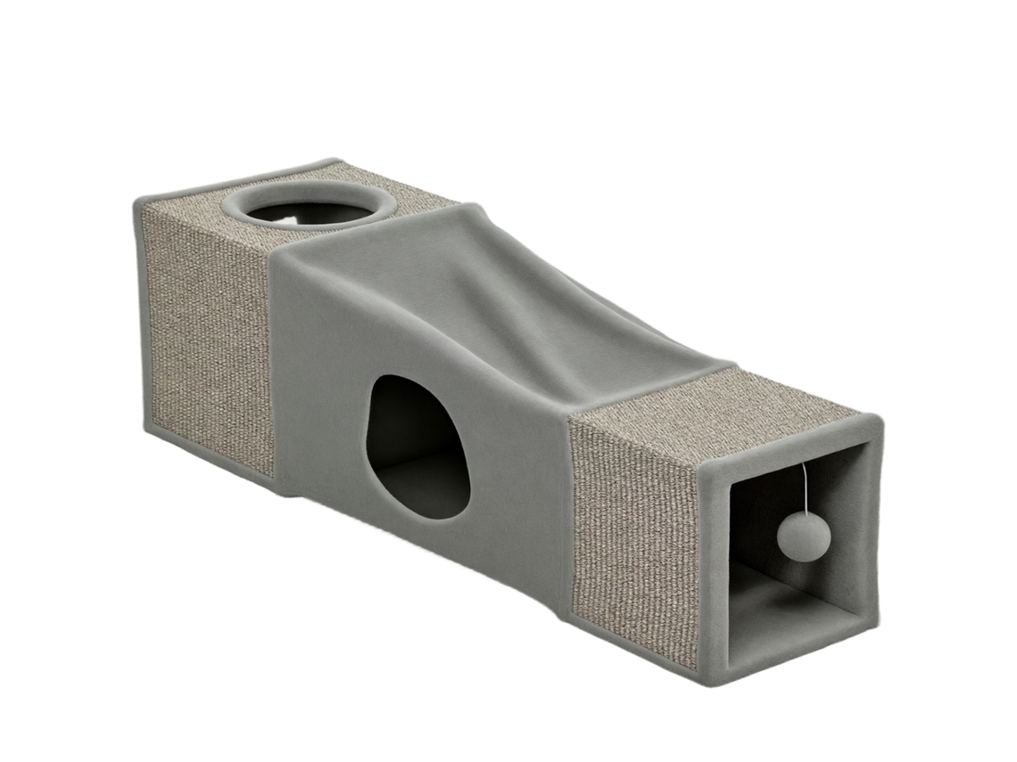Túnel para Gatos de Interior com Bola Pendurada, Múltiplas Entradas de Sisal, 98 X 30 X 30 Cm, Cinza E TOWN COMMERCE GMBH
