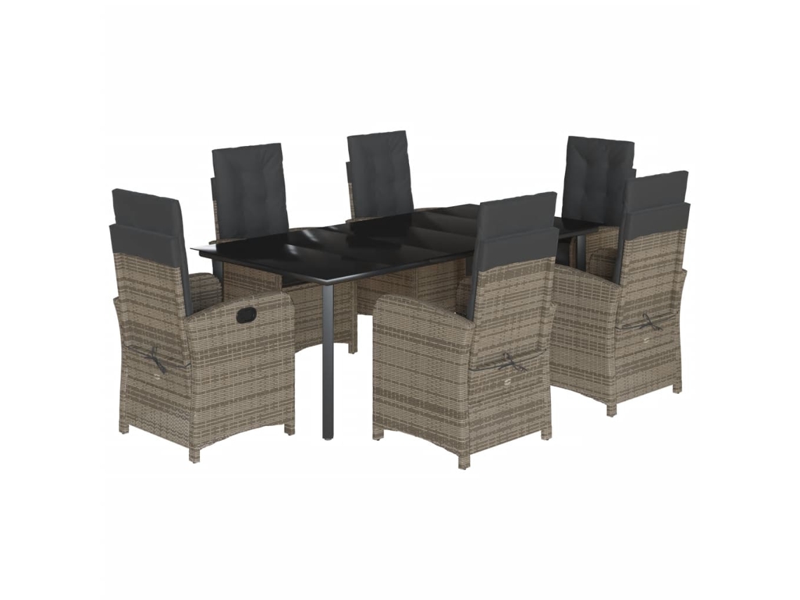 Maison Exclusive - 7 Pcs Conjunto De Jantar P/ Jardim C/ Almofadões Vime Pe Cinza