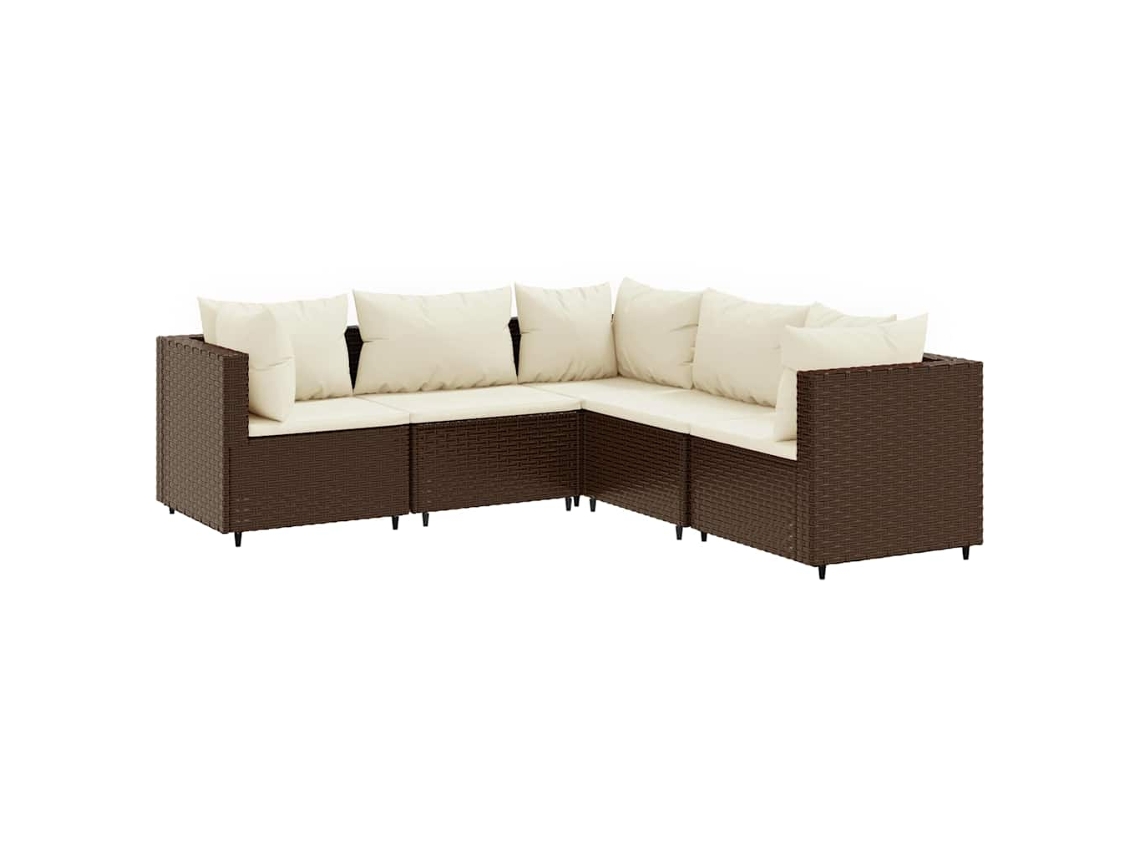 Maison Exclusive - 5 Pcs Conjunto Lounge Jardim C/ Almofadões Vime Pe Castanho
