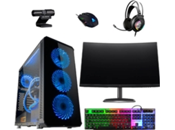Desktop Gaming ART-PC Gaming (Intel 1700 Core i5-12400T - NVIDIA GeForce RTX 3070 Ti - RAM: 16 GB - 1 TB HDD + 500 GB SSD) — Pack Monitor LED 27'' CURVO, Teclado + Rato (Gaming), Auscultadores Gaming, Webcam HD USB
