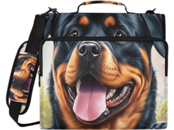 Pasta De 3 Argolas Com Zíper, Estampa Happy Rottweiler, Organizador Resistente À Água Escola E Escritório