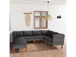 Vidaxl 8 Pcs Conjunto Lounge De Jardim C/ Almofadões Vime Pe Cinzento