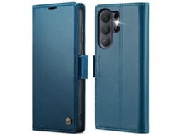 Capa Para Samsung Galaxy S26 Ultra 5g De Couro Com Fecho Borboleta Textura De Lichia E Proteção Rfid Antirroubo Azul