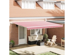 Vidaxl Toldo Retrátil Vermelho E Branco 450 × 300 Cm Tecido E Alumínio