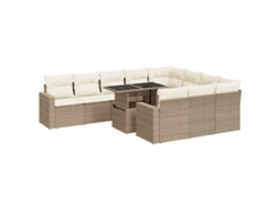 Maison Exclusive - 11 Pcs Conjunto Sofás De Jardim C/ Almofadões Vime Pe Bege