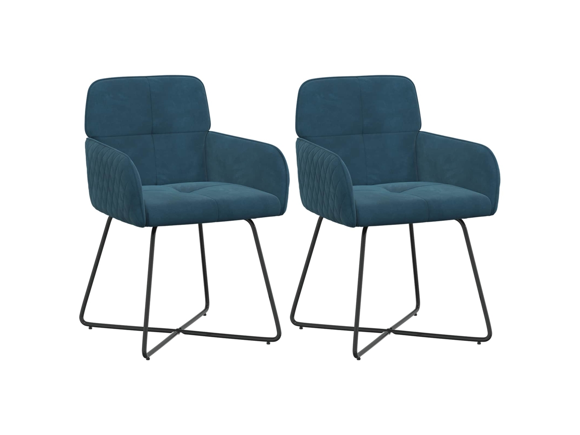 Conjunto 2 Cadeiras De Jantar Vidaxl Azul Veludo (59 X 56,5 X 86 Cm)