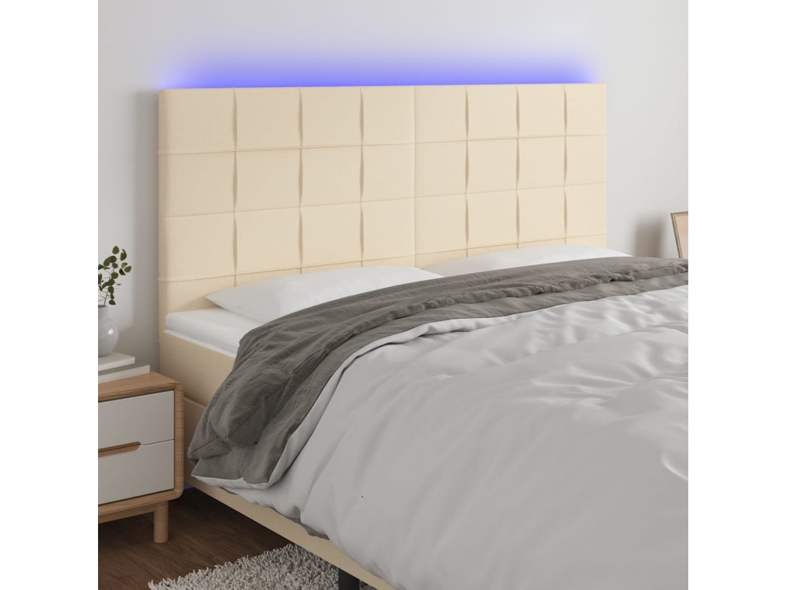 Cabeceira Cama C/ Led Tecido 180x5x118/128 Cm Crème