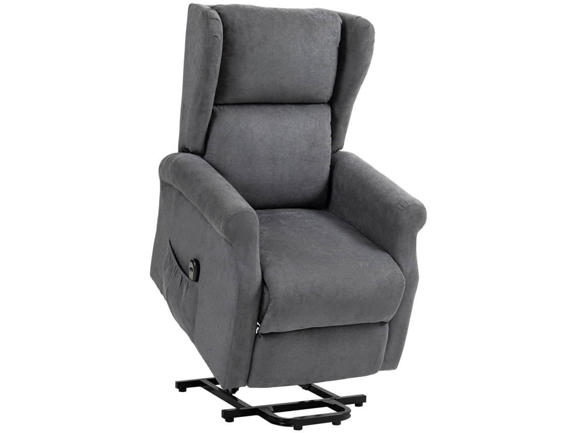 Poltrona Elétrica Reclinável Com Altura Ajustável, Tecido Com Textura De Linho, Bolsos Laterais E Comando.