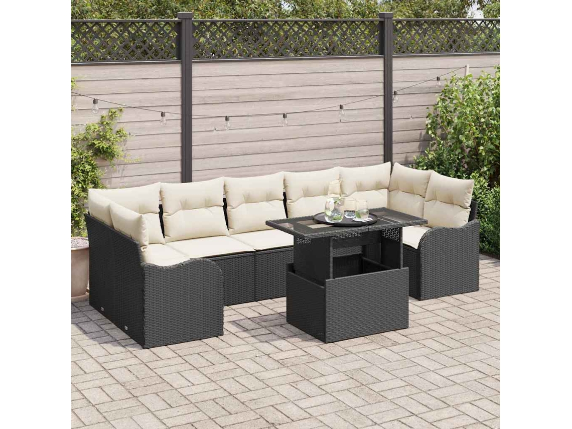 Vidaxl Conjunto De Sofá De Jardim 8 Unid. 7-número De Lugares Preto