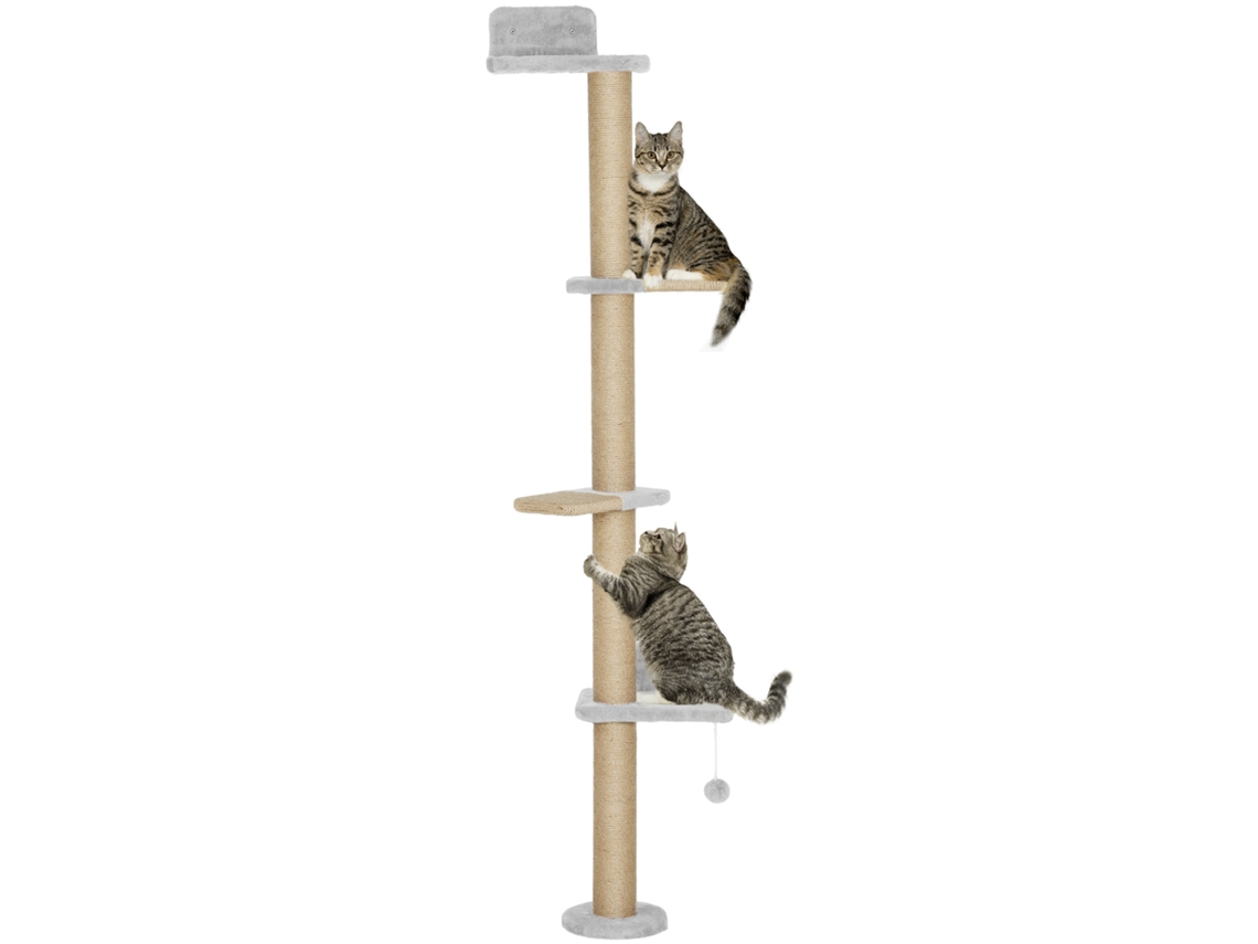 Arranhador de Gato, de 5 Andares, Brinquedo, Poste de Sisalp, Tecido Macio, Cinza Claro Ge