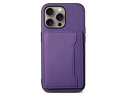 Capa Em Tpu Pele Pu Com Suporte E Porta Cartões Para Apple Iphone 16 Pro Max - Roxo