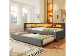 Sofá Cama 90x200cm Linho Cinza Com Led Usb Type-c Sem Colchão