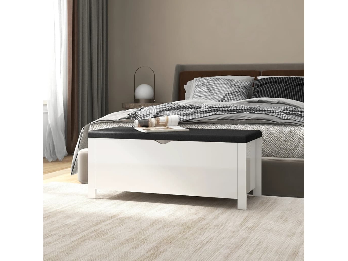 Vidaxl Caixa Arrumação C/ Almofadão Deriv. Madeira 105x40x45 Cm Branco