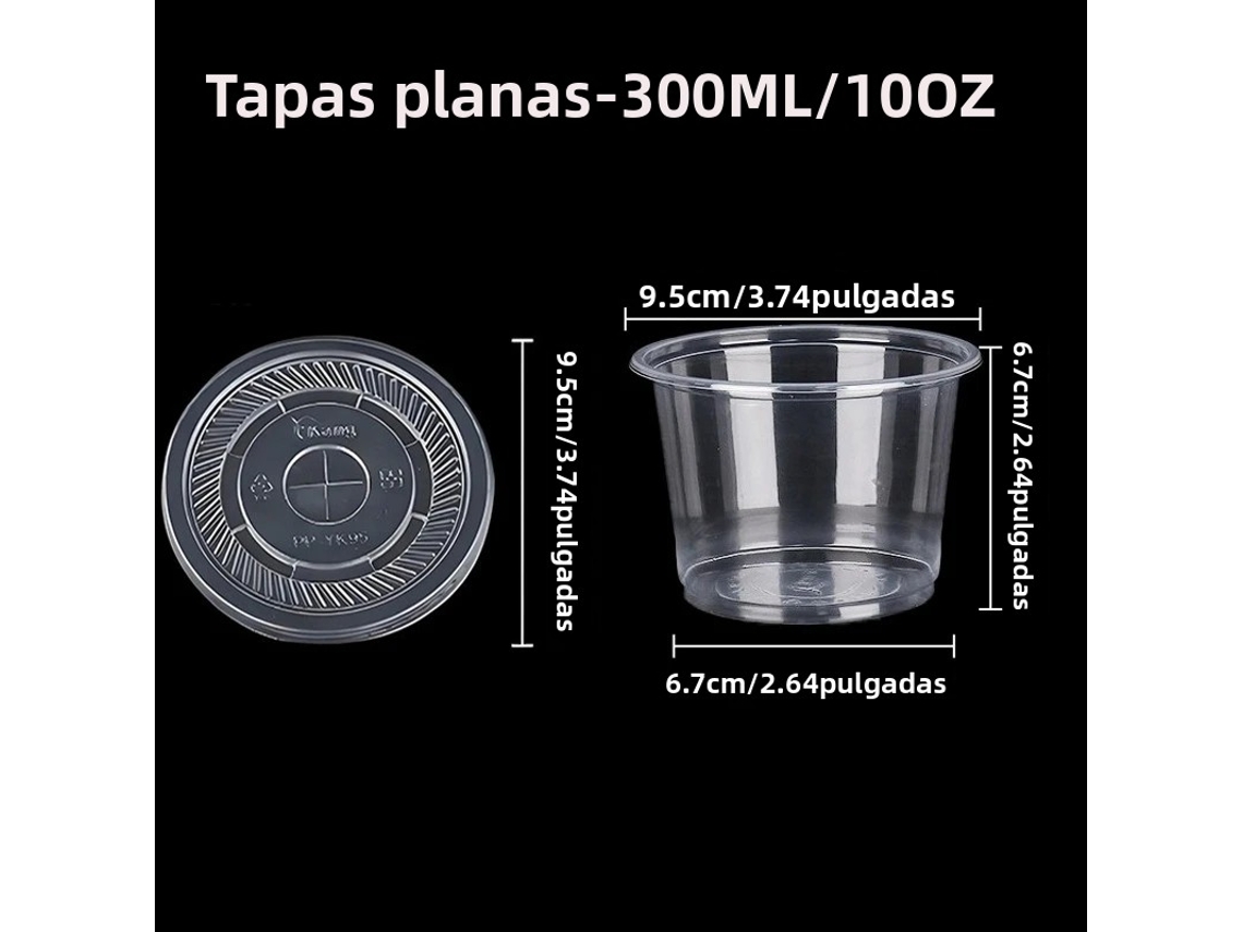50 Copos Descartáveis De Plástico Para Sobremesa Com Tampas (tampa Plana De 3000ml) E Copos Para Salada.