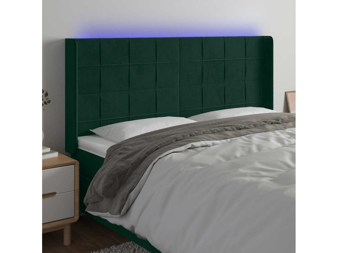 Vidaxl Cabeceira De Cama C/ Led Veludo 183x16x118/128 Cm Verde-escuro