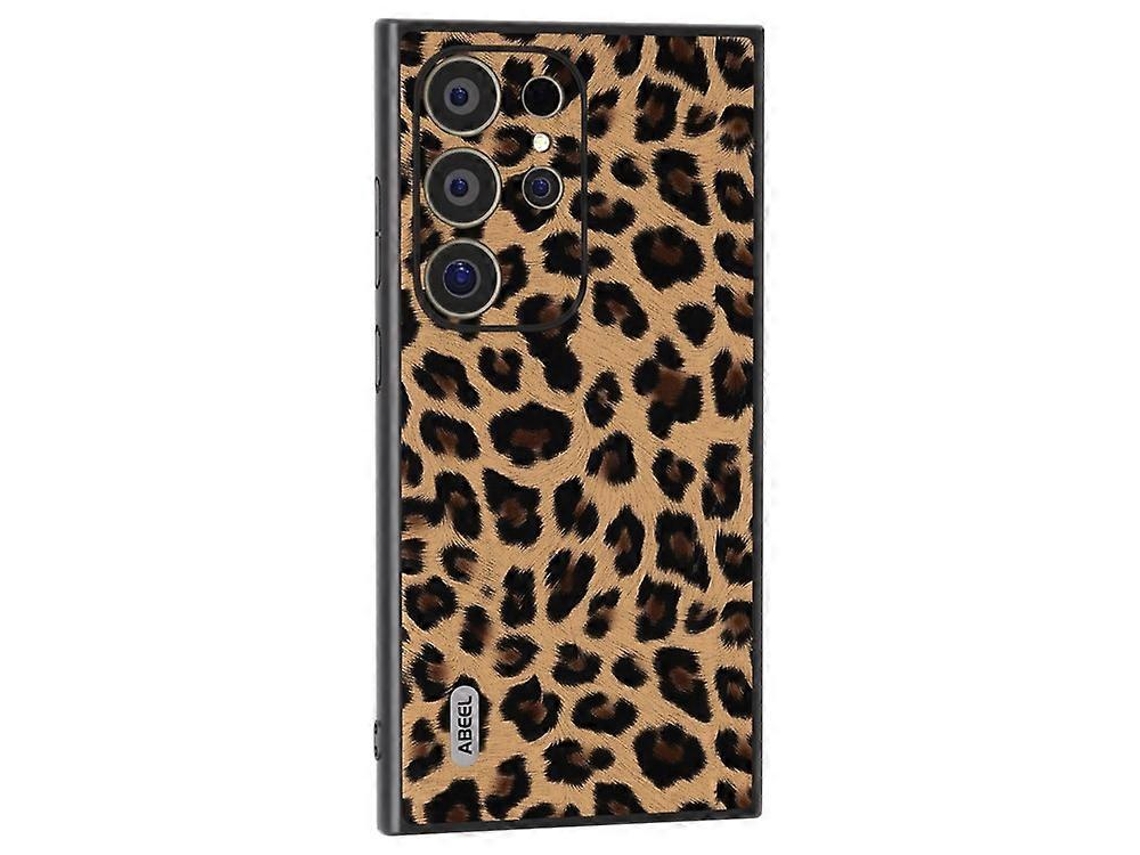 Capa Traseira De Couro Pctpu Compatível Com Samsung Galaxy S24 Ultra Com Estampa De Leopardo