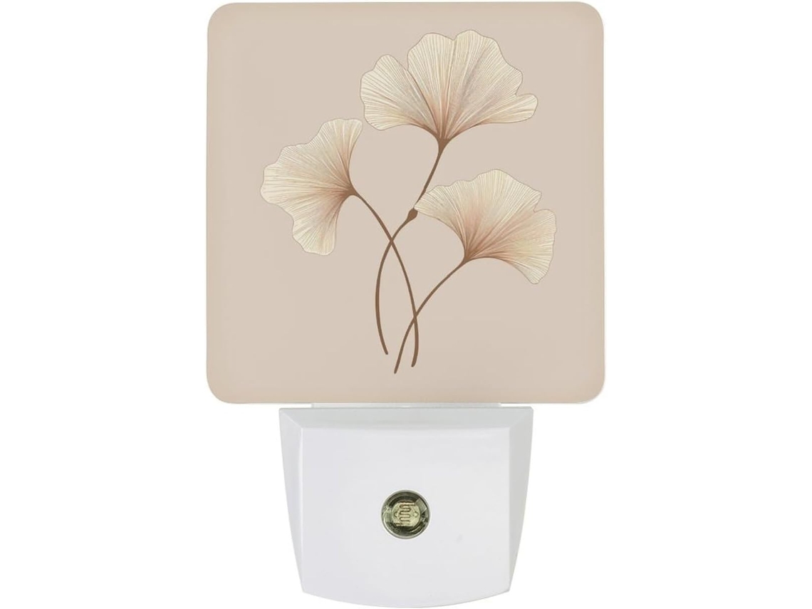 Luminária De Parede Noturna Com Sensor, Design De Folha Ginkgo Marrom, Led Light Branco Quente, Lâmpada Econômica